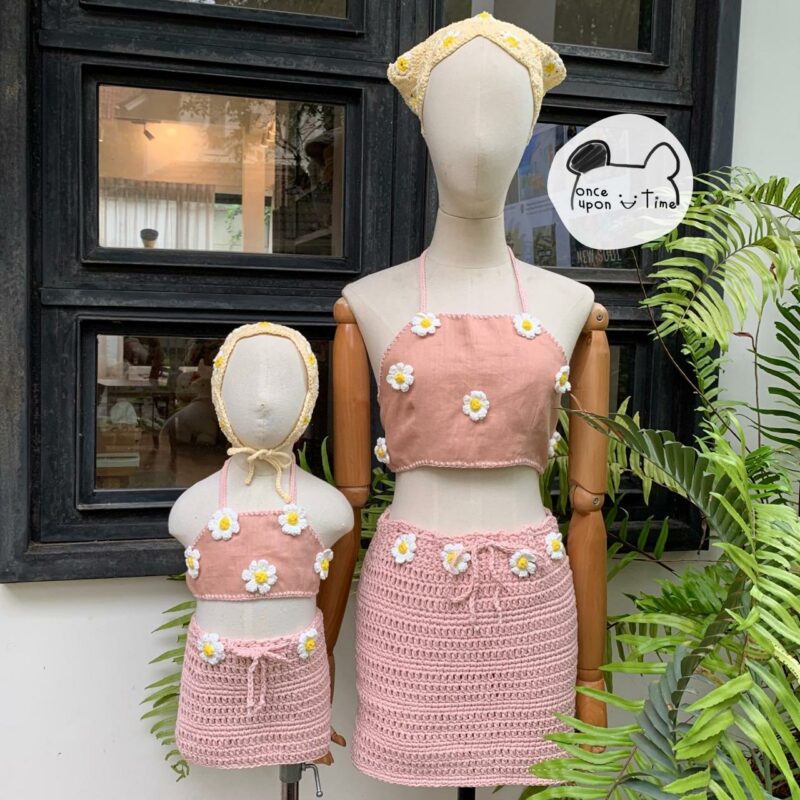 bikini-crochet daisy pink-couple set-top-adult-mom-2