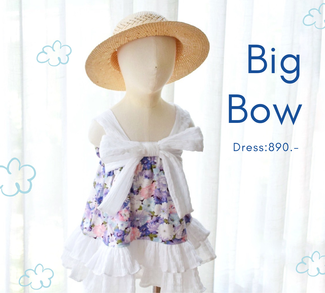 Big Bow Dress - flower in purple