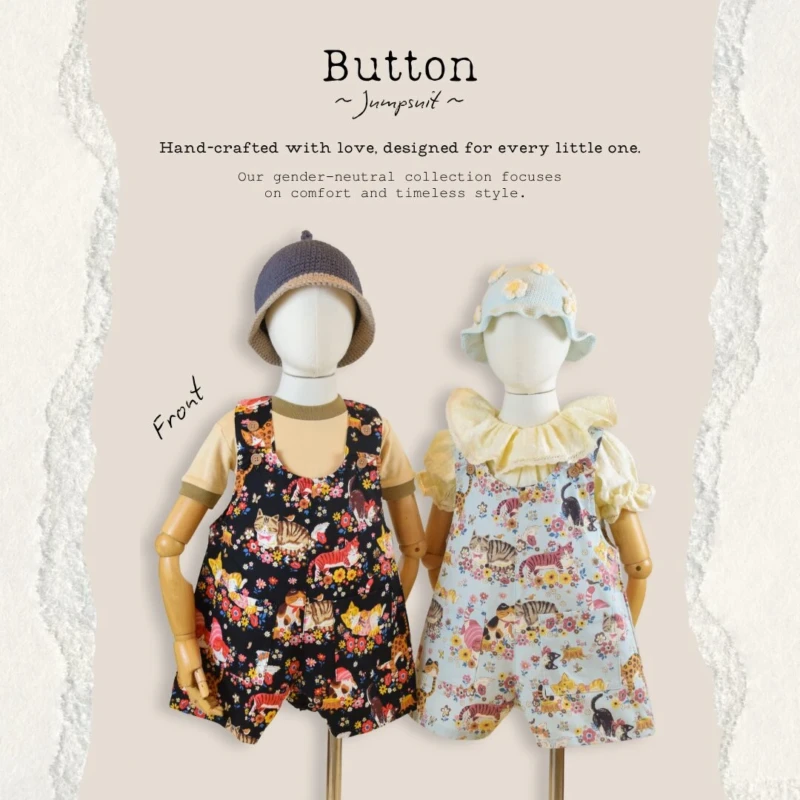 Bearie Jumpsuit - Cats with Flower