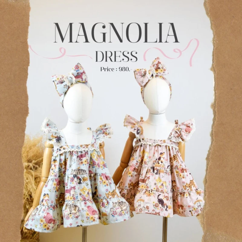 Magnolia Dress - Cats with Flowers