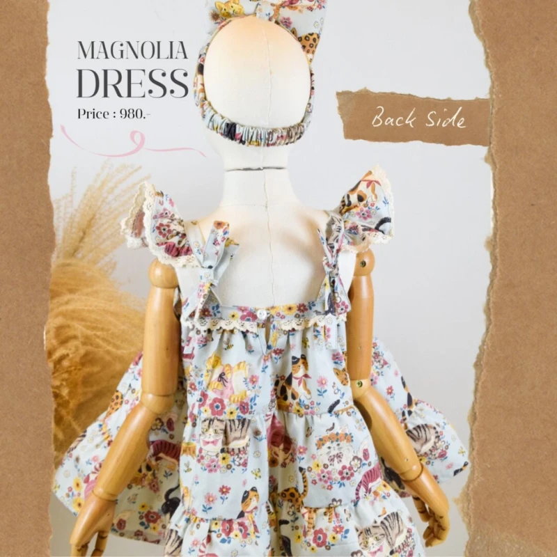 Magnolia Dress - Cats with Flowers