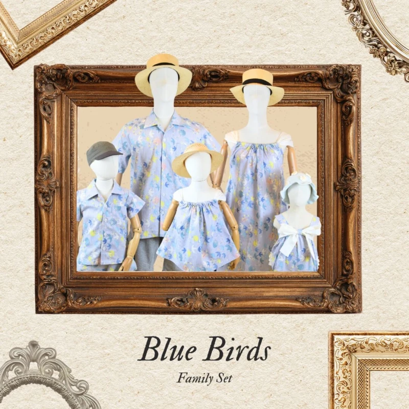 Big Bow Romper - Family Set - Blue Birds