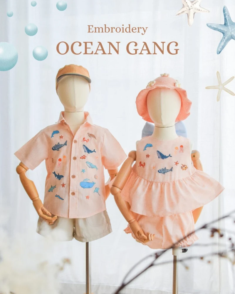 Shirt - Embroidery - Ocean in pink