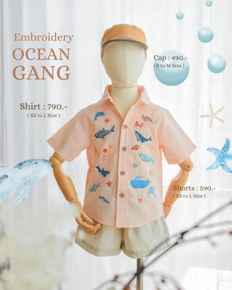 Shirt - Embroidery - Ocean in pink