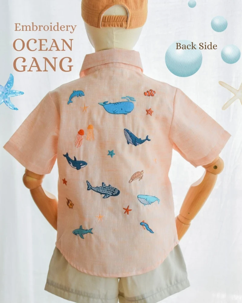 Shirt - Embroidery - Ocean in pink