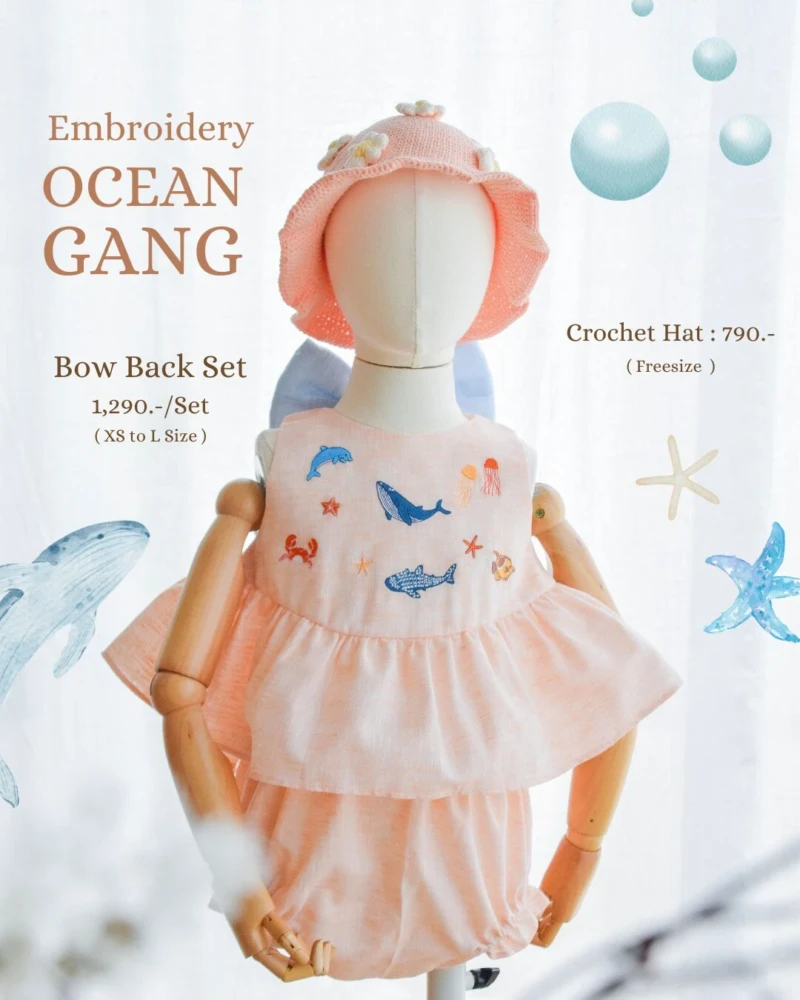 Bow Back Set - Embroidery - Ocean in pink