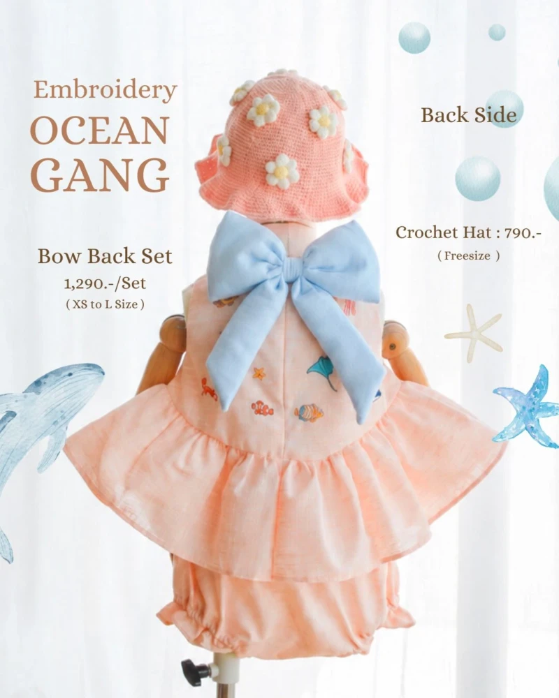 Bow Back Set - Embroidery - Ocean in pink