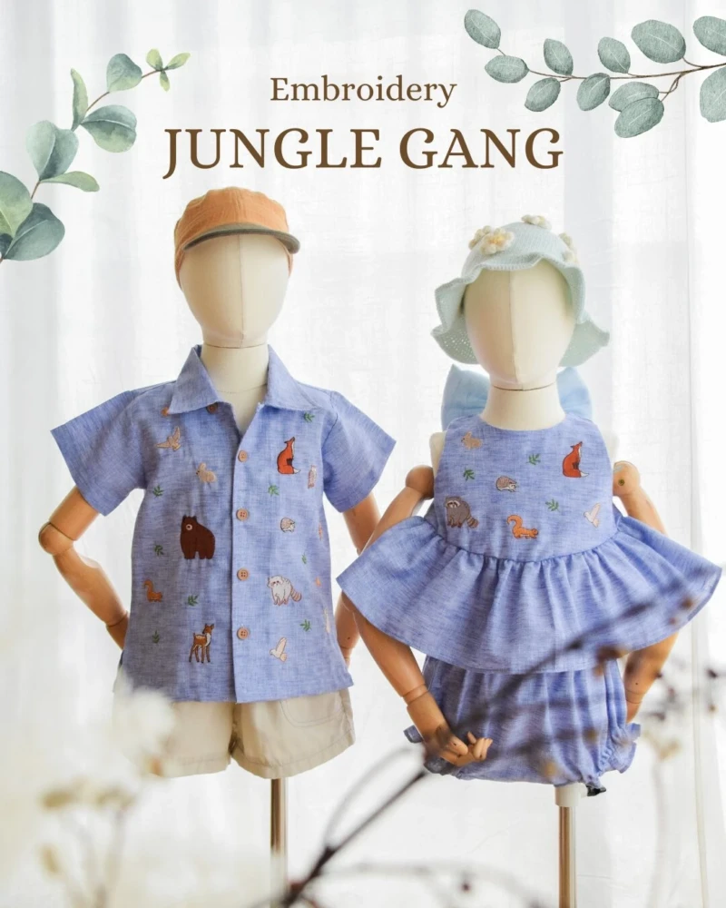 Shirt - Embroidery - Jungle Gang in blue