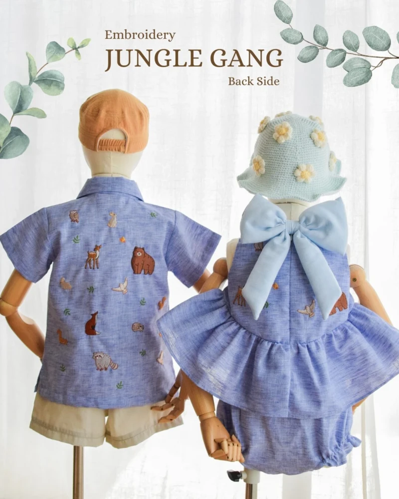 Bow Back Set - Embroidery - Jungle Gang in blue