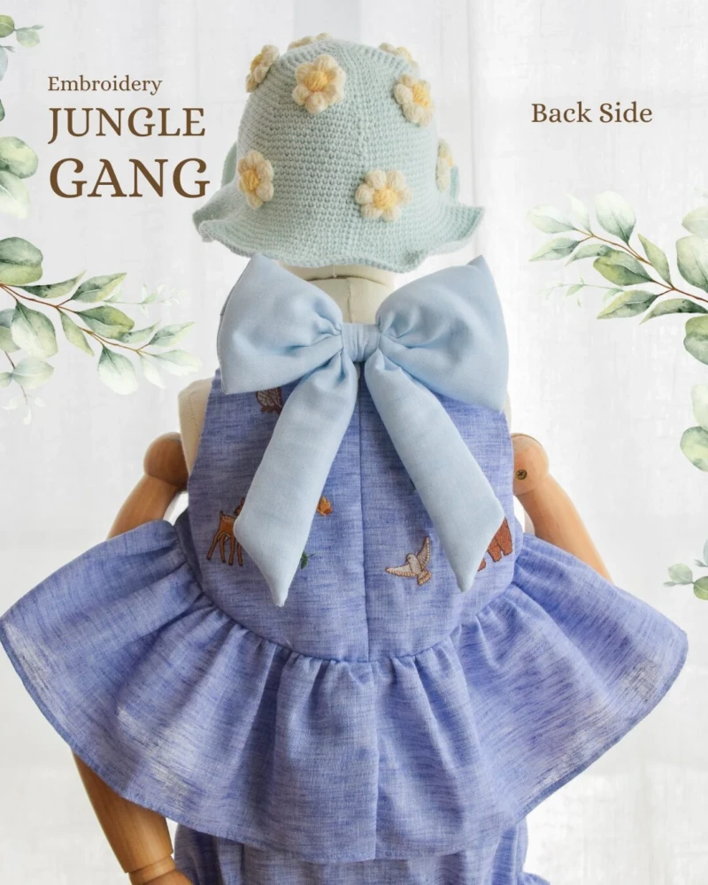 Bow Back Set - Embroidery - Jungle Gang in blue