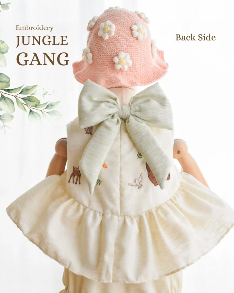 Bow Back Set - Embroidery - Jungle Gang in cream