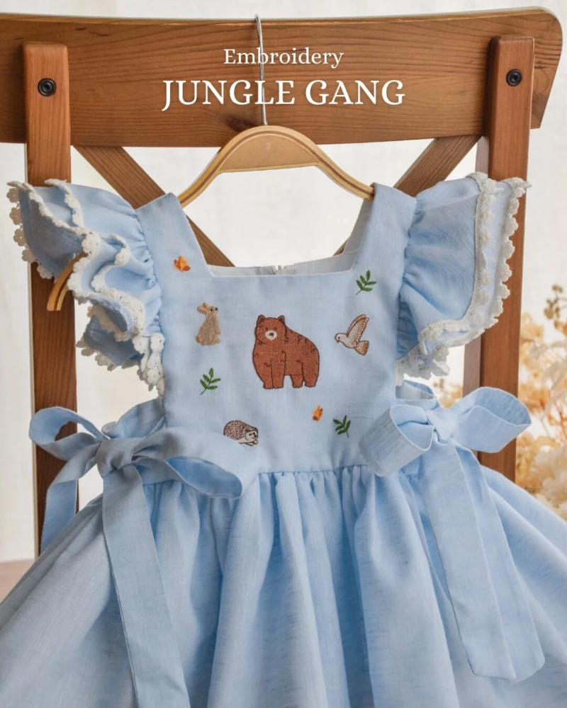Fairy Dress - Embroidery Jungle Gang in blue