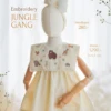 Square Collar Dress - Embroidery - Jungle Gang in Cream