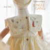 Square Collar Dress - Embroidery - Jungle Gang in Cream