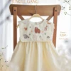 Square Collar Dress - Embroidery - Jungle Gang in Cream