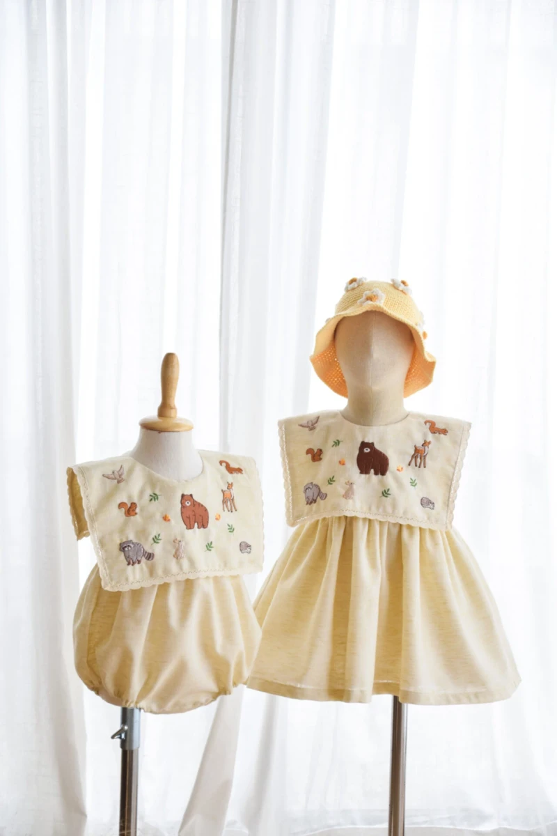 Square Collar Romper - Embroidery - Jungle Gang