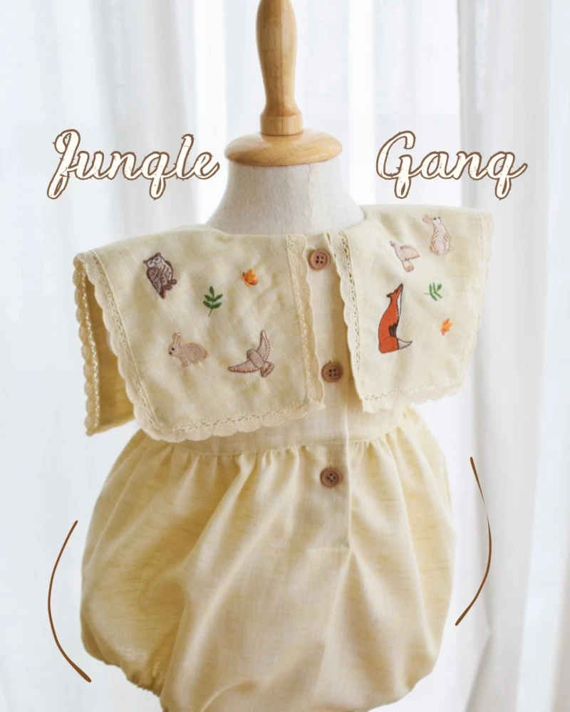Square Collar Romper - Embroidery - Jungle Gang