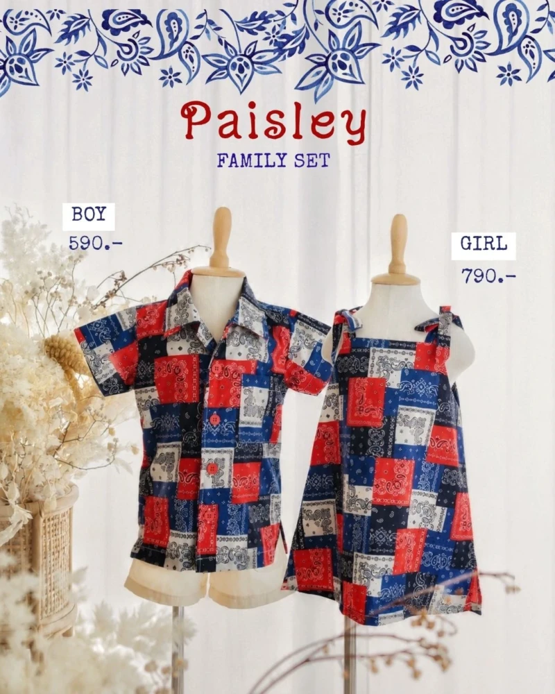 Family Set - Paisley in blue red